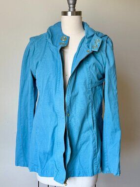 Tulle Anthropologie Zip Up Jacket | Cotton Anorak | Turquoise Blue | Size Large